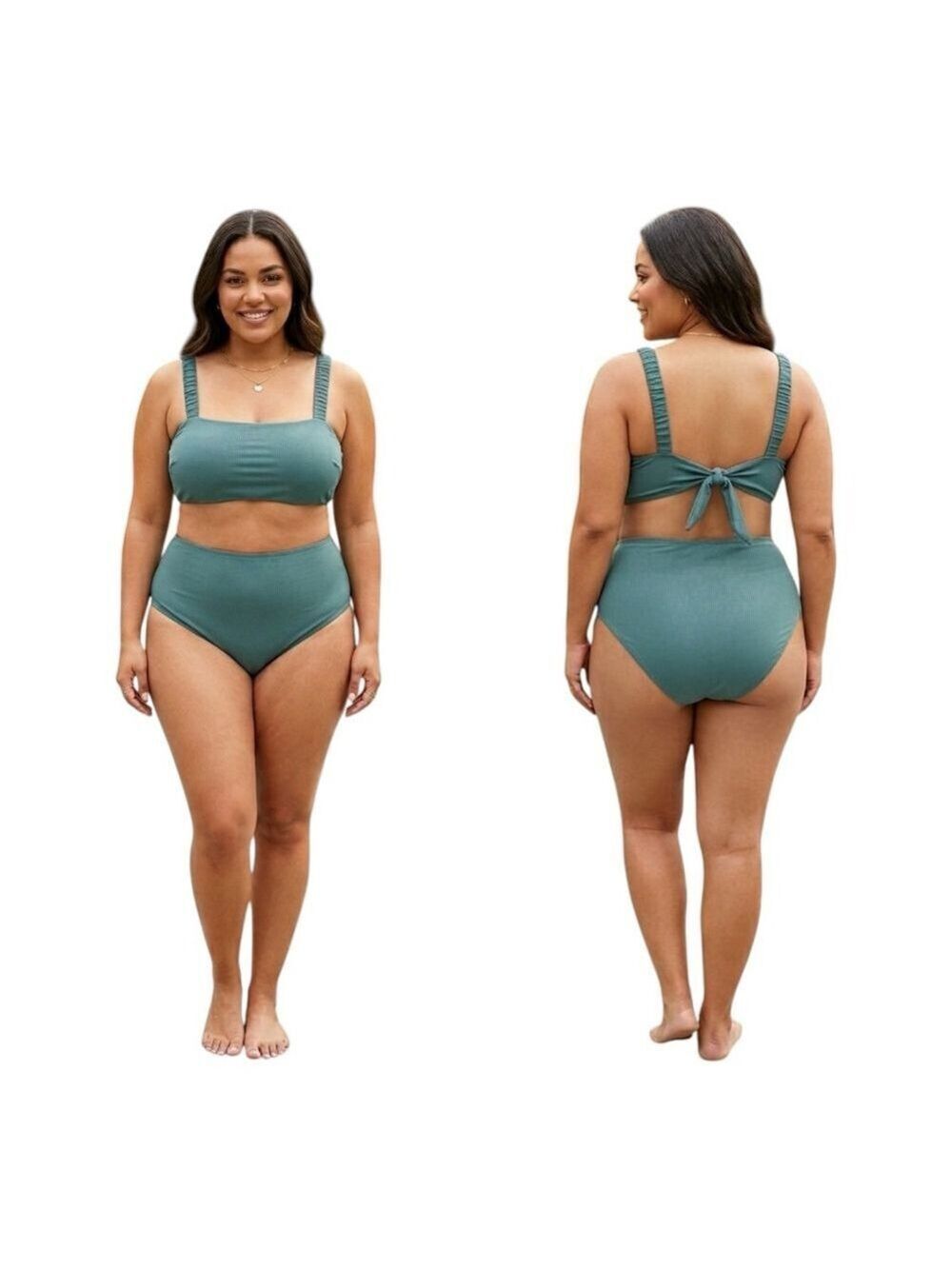 Summer Mae Ribbed High Waisted Bikini Set Green Size 14 NWT